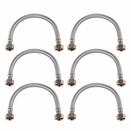 HAUSEN 12-Inch Stainless Steel Faucet Connector 1/2" FIPX 1/2" FIP, Faucet Supply Line, 6PK HA-FC-100